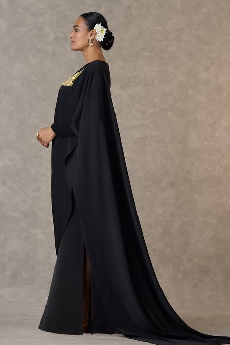 Shop_Masaba_Black Crepe Son Chidiya Embellished Saree Gown_at_Aza_Fashions