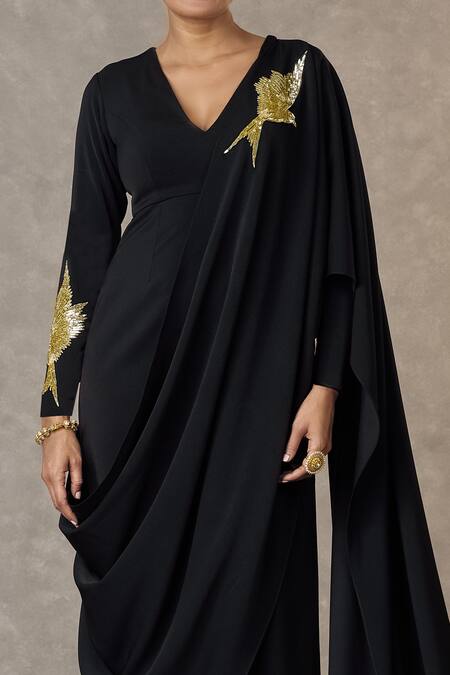 Masaba_Black Crepe Son Chidiya Embellished Saree Gown_Online_at_Aza_Fashions