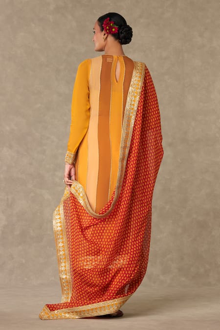 Shop_Masaba_Yellow Organza, Silk Embroidery Round Neck Sorbet Son Patti Kurta Palazzo Set_at_Aza_Fashions