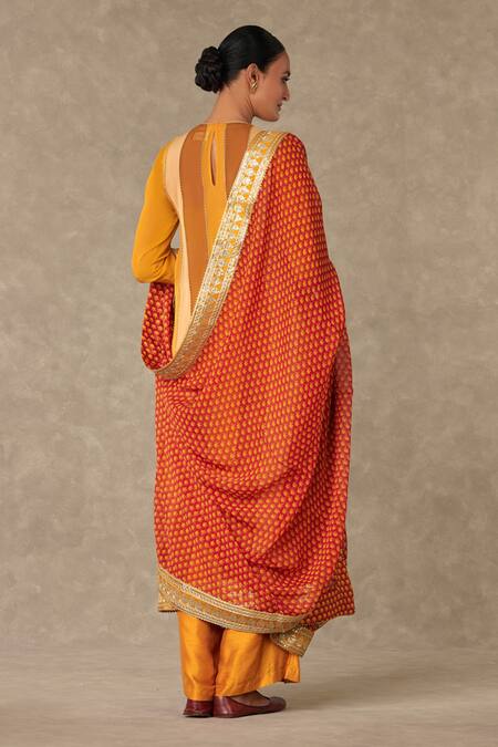 Buy_Masaba_Yellow Organza, Silk Embroidery Round Neck Sorbet Son Patti Kurta Palazzo Set_Online_at_Aza_Fashions