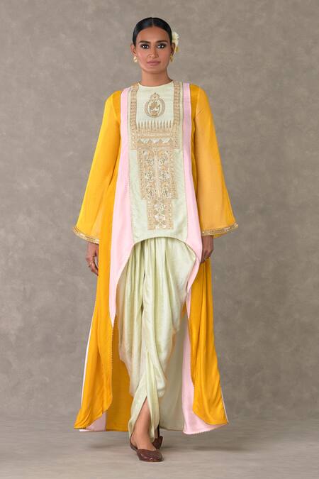 Masaba Multi Color Silk Diamonds, Embroidery Round Neck Trikone Motif Tunic And Pant Set Online at Aza Fashions Masaba_Multi Color Silk Diamonds, Embroidery Round Neck Trikone Motif Tunic And Pant Set_Online_at_Aza_Fashions