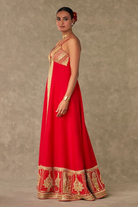 Buy Masaba Red Cotton, Silk Embroidery, Haath Phool Pattern Front Slit Anarkali Palazzo Set Online at Aza Fashions Buy_Masaba_Red Cotton, Silk Embroidery, Haath Phool Pattern Front Slit Anarkali Palazzo Set _Online_at_Aza_Fashions