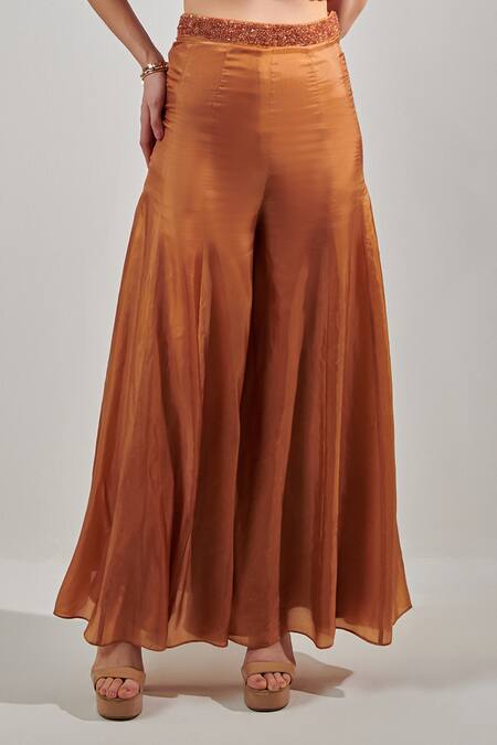 Buy_One Knot One By Ashna_Yellow Organza, Silk Cut Work, Sequins Placement Embellished Blouse With Sharara_Online_at_Aza_Fashions