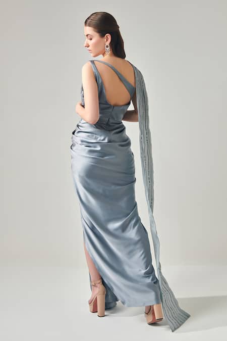 One Knot One By Ashna Sequin Embellished Draped Saree Gown 