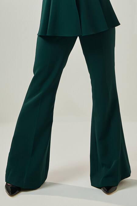 Buy One Knot One By Ashna Green Lycra, Crepe V-neck Asymmetric Structured Top With Pant Online at Aza Fashions Buy_One Knot One By Ashna_Green Lycra, Crepe V-neck Asymmetric Structured Top With Pant _Online_at_Aza_Fashions