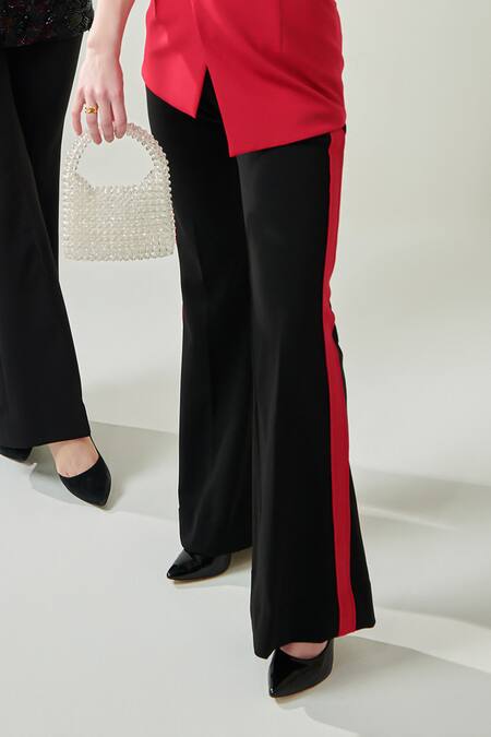 Buy One Knot One By Ashna Red Lycra Sequins, Beads Shawl Neck Hand Embroidered Collar Top Pant Set Online at Aza Fashions Buy_One Knot One By Ashna_Red Lycra Sequins, Beads Shawl Neck Hand Embroidered Collar Top Pant Set_Online_at_Aza_Fashions