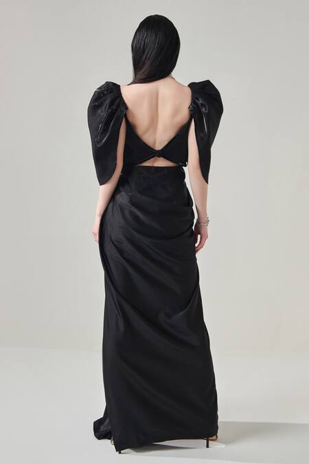One Knot One By Ashna Voluminous Sleeve Embroidered Draped Gown 