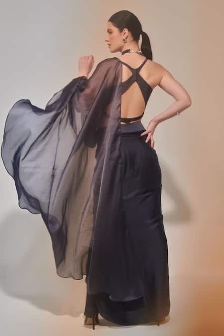 One Knot One By Ashna Grey Crepe, Silk , Embroidery, Solid Pre-draped Saree With Blouse Online at Aza Fashions One Knot One By Ashna_Grey Crepe, Silk , Embroidery, Solid Pre-draped Saree With Blouse _Online_at_Aza_Fashions