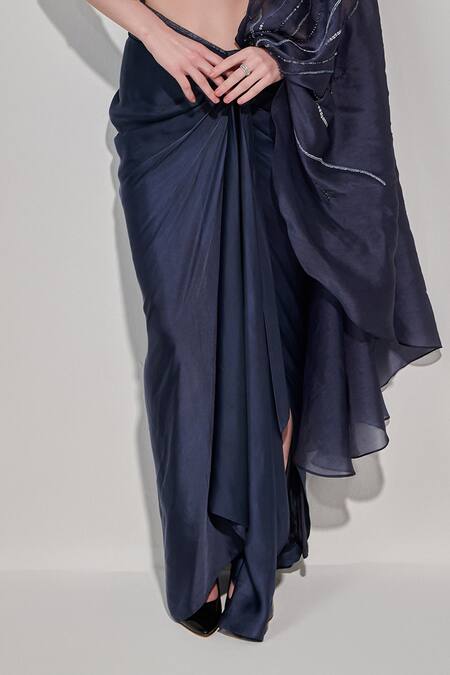 Shop One Knot One By Ashna Grey Crepe, Silk , Embroidery, Solid Pre-draped Saree With Blouse Online at Aza Fashions Shop_One Knot One By Ashna_Grey Crepe, Silk , Embroidery, Solid Pre-draped Saree With Blouse _Online_at_Aza_Fashions