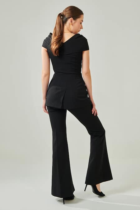 One Knot One By Ashna Black Lycra, Crepe Beads, Sequins, Placement Embellished Draped Top And Pant Set Online at Aza Fashions One Knot One By Ashna_Black Lycra, Crepe Beads, Sequins, Placement Embellished Draped Top And Pant Set _Online_at_Aza_Fashions