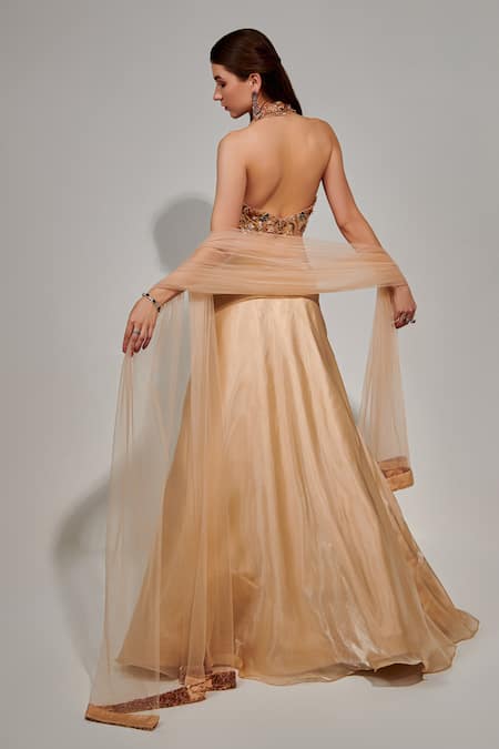 One Knot One By Ashna Ivory Crepe, Tulle, Organza Cut Work, Beads, Embellished Blouse Lehenga Set Online at Aza Fashions One Knot One By Ashna_Ivory Crepe, Tulle, Organza Cut Work, Beads, Embellished Blouse Lehenga Set _Online_at_Aza_Fashions