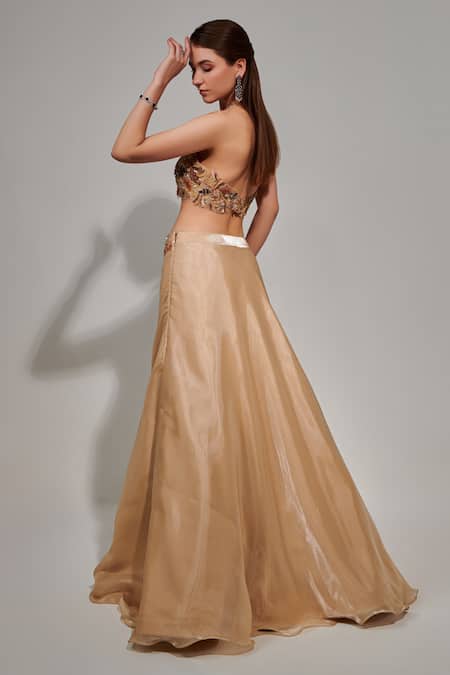 One Knot One By Ashna Ivory Crepe, Tulle, Organza Cut Work, Beads, Embellished Blouse Lehenga Set at Aza Fashions One Knot One By Ashna_Ivory Crepe, Tulle, Organza Cut Work, Beads, Embellished Blouse Lehenga Set _at_Aza_Fashions