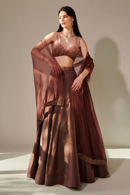 Buy One Knot One By Ashna Brown Crepe, Silk, Organza Cut Work, Ombre Embroidered Blouse Lehenga Set Online at Aza Fashions Buy_One Knot One By Ashna_Brown Crepe, Silk, Organza Cut Work, Ombre Embroidered Blouse Lehenga Set _Online_at_Aza_Fashions
