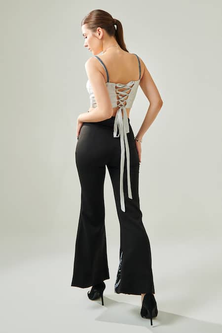 One Knot One By Ashna Silver Satin, Lycra, Crepe Cut Work Neckline Embellished Corset And Pant Set Online at Aza Fashions One Knot One By Ashna_Silver Satin, Lycra, Crepe Cut Work Neckline Embellished Corset And Pant Set _Online_at_Aza_Fashions