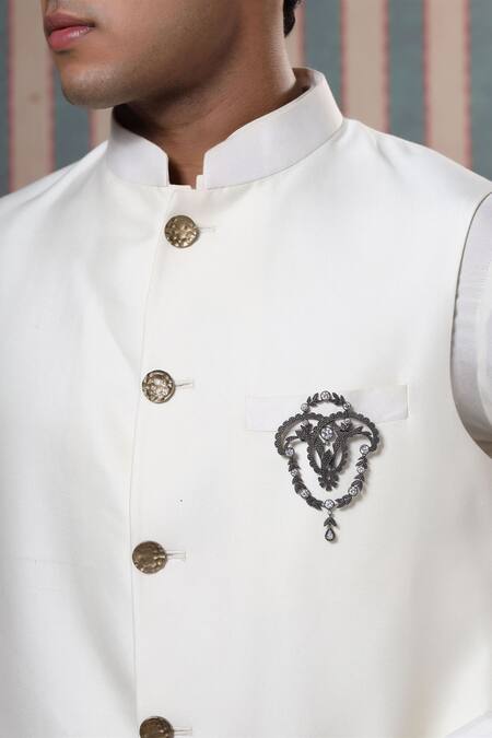 Cosa Nostraa_Grey Crystals Fab Floral Carved Brooch _Online_at_Aza_Fashions