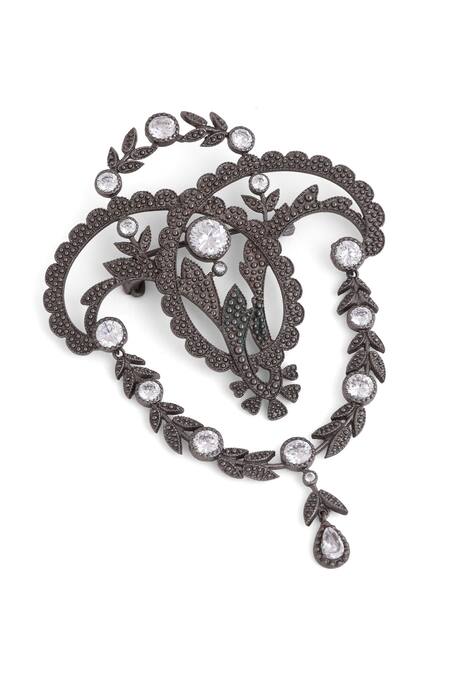 Buy_Cosa Nostraa_Grey Crystals Fab Floral Carved Brooch _Online_at_Aza_Fashions