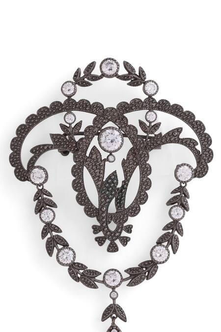 Shop_Cosa Nostraa_Grey Crystals Fab Floral Carved Brooch _Online_at_Aza_Fashions