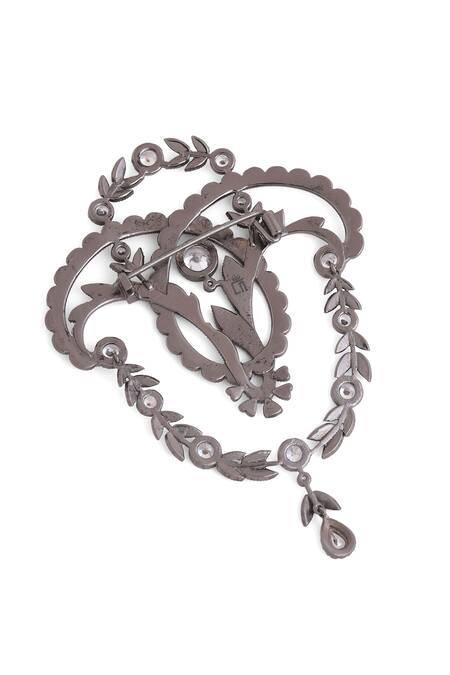 Cosa Nostraa_Grey Crystals Fab Floral Carved Brooch _at_Aza_Fashions
