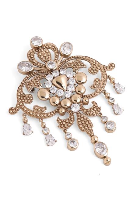 Buy_Cosa Nostraa_Grey Crystals Victorian Vogue Carved Brooch _Online_at_Aza_Fashions