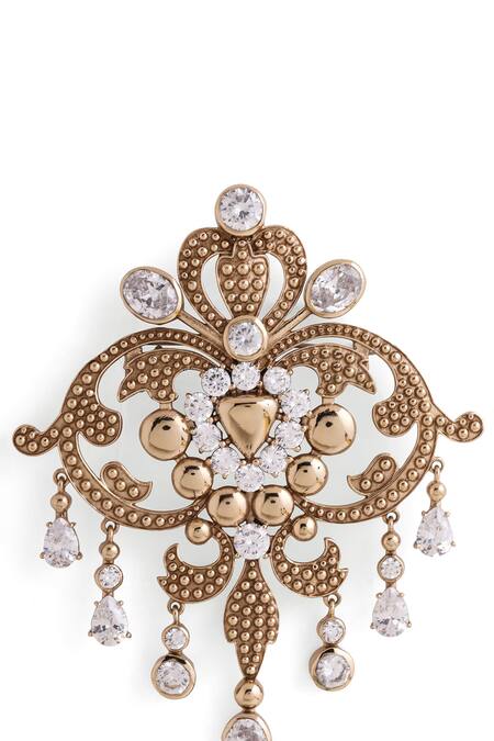 Shop_Cosa Nostraa_Grey Crystals Victorian Vogue Carved Brooch _Online_at_Aza_Fashions