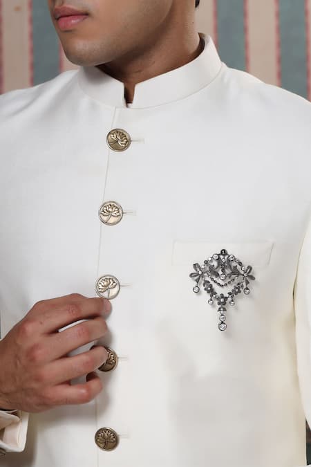 Cosa Nostraa_Grey Crystals Sudded Royal Glitz Embellished Brooch _Online_at_Aza_Fashions