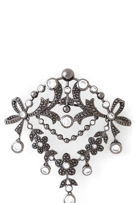 Shop_Cosa Nostraa_Grey Crystals Sudded Royal Glitz Embellished Brooch _Online_at_Aza_Fashions