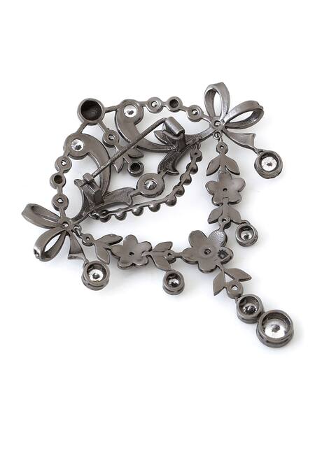 Cosa Nostraa_Grey Crystals Sudded Royal Glitz Embellished Brooch _at_Aza_Fashions