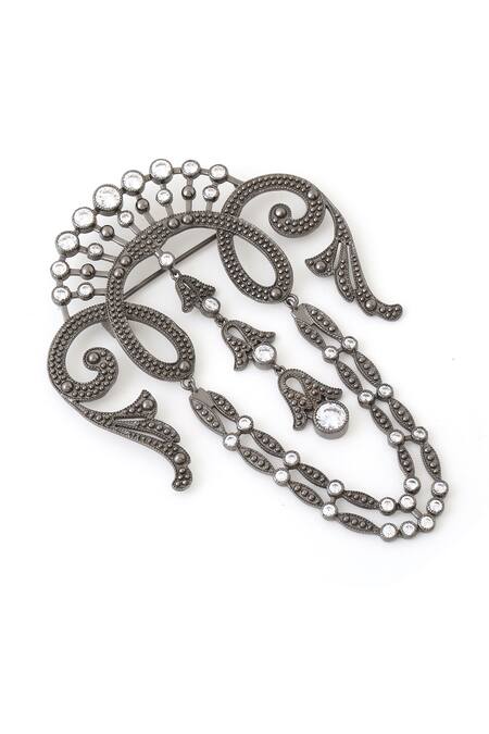 Shop_Cosa Nostraa_Grey Crystals Victorian Tales Stone Studded Brooch _Online_at_Aza_Fashions