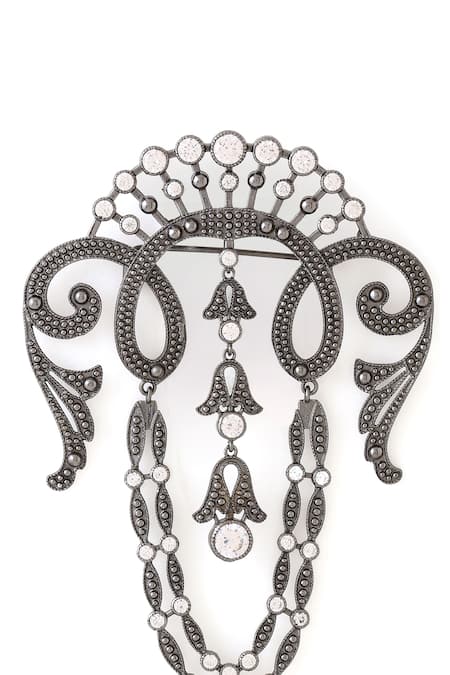 Cosa Nostraa_Grey Crystals Victorian Tales Stone Studded Brooch _at_Aza_Fashions