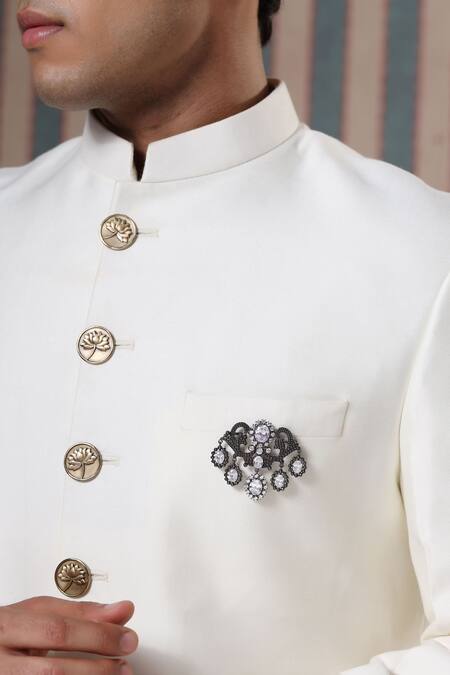 Cosa Nostraa_Grey Crystals Magnificent Glass Stone Studded Brooch _Online_at_Aza_Fashions