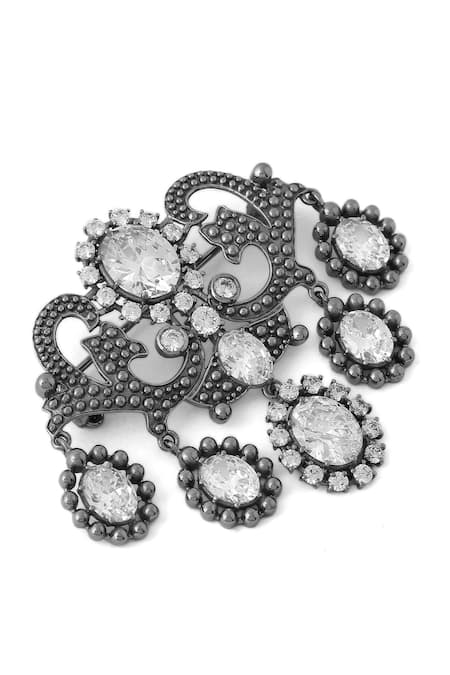Buy_Cosa Nostraa_Grey Crystals Magnificent Glass Stone Studded Brooch _Online_at_Aza_Fashions