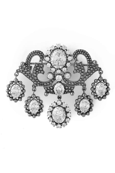 Shop_Cosa Nostraa_Grey Crystals Magnificent Glass Stone Studded Brooch _Online_at_Aza_Fashions