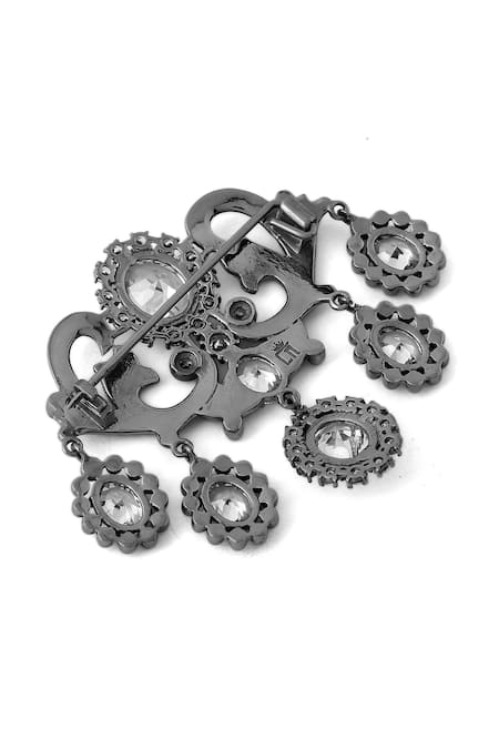 Cosa Nostraa_Grey Crystals Magnificent Glass Stone Studded Brooch _at_Aza_Fashions