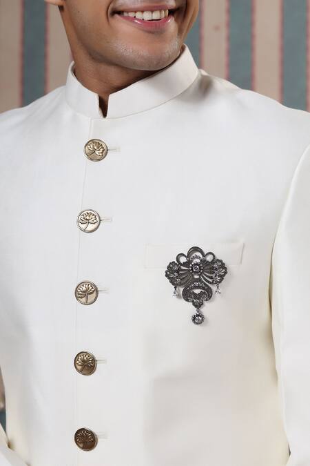 Cosa Nostraa_Grey Crystals Amaze Allure Floral Carved Brooch _Online_at_Aza_Fashions