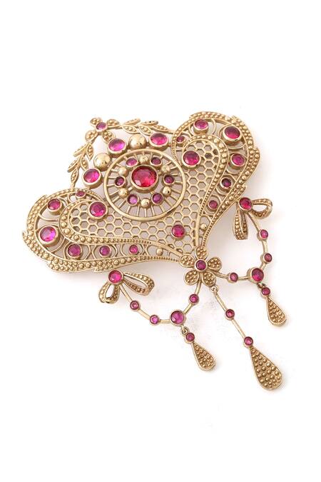 Buy_Cosa Nostraa_Gold Crystals Floral Carved Delight Brooch _Online_at_Aza_Fashions