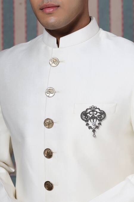 Cosa Nostraa_Grey Crystals Natural Novelty Carved Brooch _Online_at_Aza_Fashions