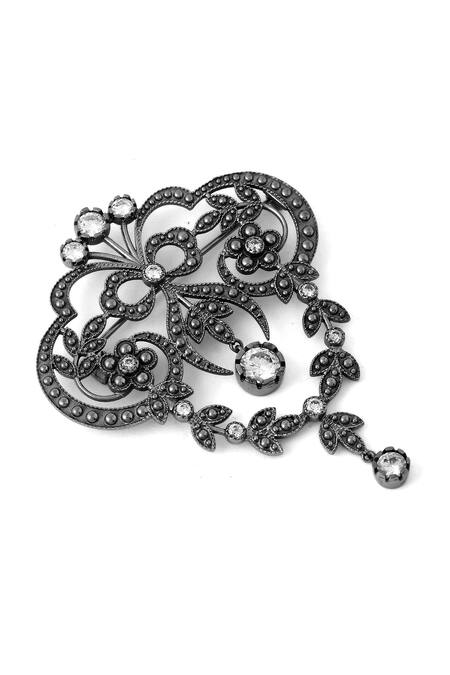 Buy_Cosa Nostraa_Grey Crystals Natural Novelty Carved Brooch _Online_at_Aza_Fashions