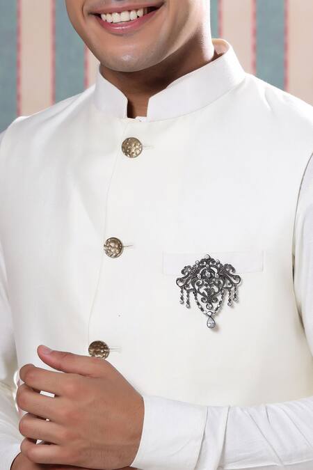 Cosa Nostraa_Grey Crystals Sudded Glitz Embellished Brooch _Online_at_Aza_Fashions