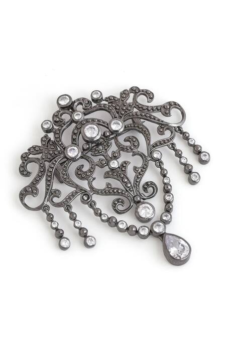 Buy_Cosa Nostraa_Grey Crystals Sudded Glitz Embellished Brooch _Online_at_Aza_Fashions