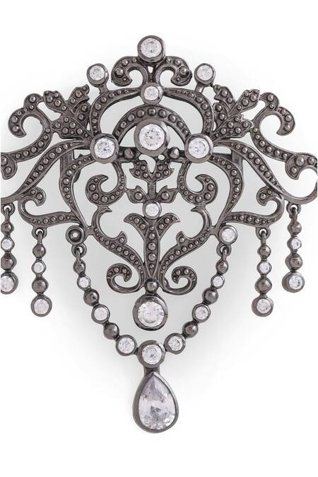 Shop_Cosa Nostraa_Grey Crystals Sudded Glitz Embellished Brooch _Online_at_Aza_Fashions
