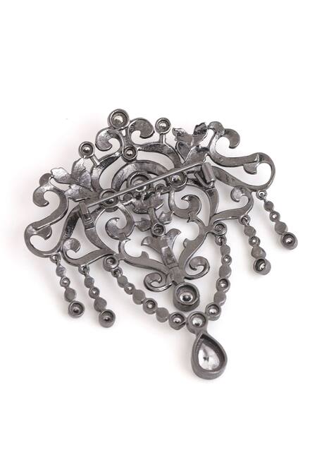 Cosa Nostraa_Grey Crystals Sudded Glitz Embellished Brooch _at_Aza_Fashions