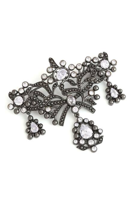 Buy_Cosa Nostraa_Grey Crystals Antique Wonder Carved Brooch _Online_at_Aza_Fashions
