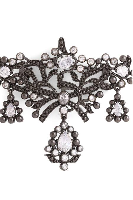 Shop_Cosa Nostraa_Grey Crystals Antique Wonder Carved Brooch _Online_at_Aza_Fashions