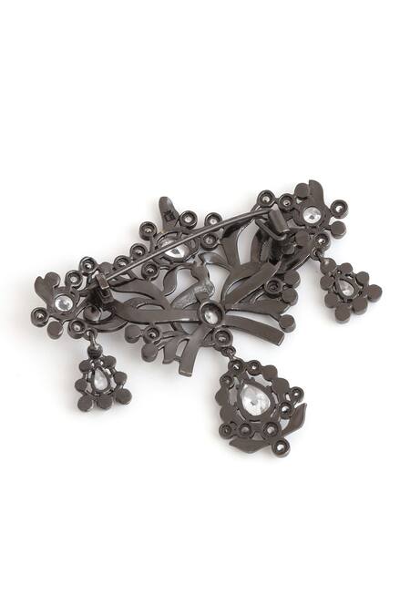 Cosa Nostraa_Grey Crystals Antique Wonder Carved Brooch _at_Aza_Fashions