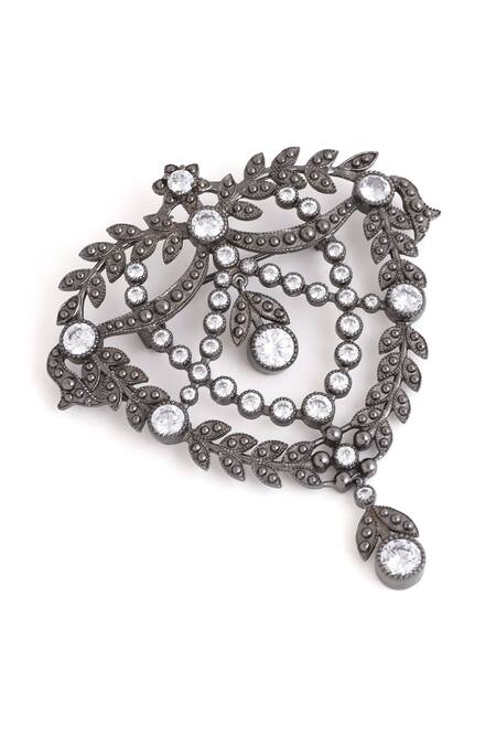 Buy_Cosa Nostraa_Grey Glitter Elite Enigma Carved Brooch _Online_at_Aza_Fashions