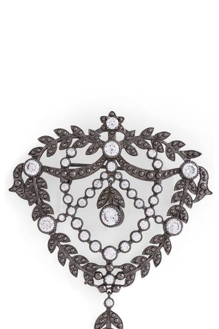 Shop_Cosa Nostraa_Grey Glitter Elite Enigma Carved Brooch _Online_at_Aza_Fashions