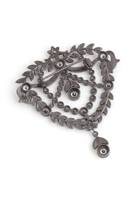 Cosa Nostraa_Grey Glitter Elite Enigma Carved Brooch _at_Aza_Fashions