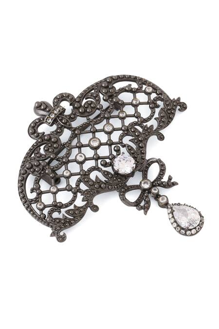 Buy_Cosa Nostraa_Grey Crystals Bow And Beauty Carved Brooch _Online_at_Aza_Fashions