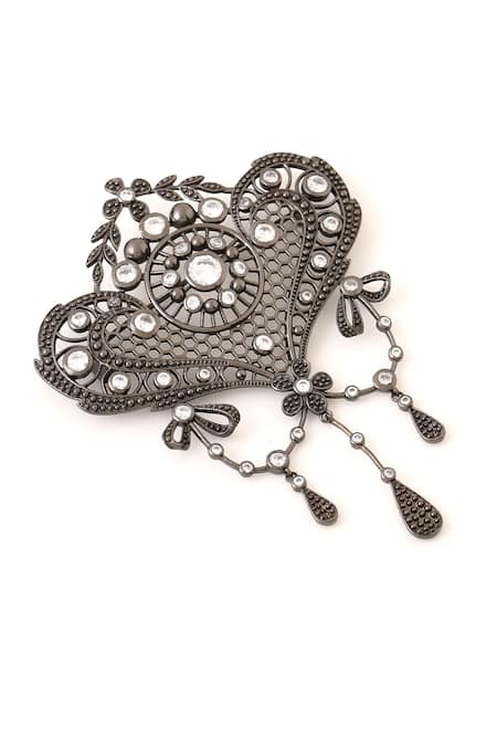 Buy_Cosa Nostraa_Grey Crystals Intricate Delight Embellished Brooch _Online_at_Aza_Fashions