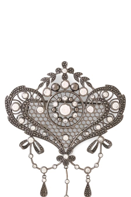 Shop_Cosa Nostraa_Grey Crystals Intricate Delight Embellished Brooch _Online_at_Aza_Fashions